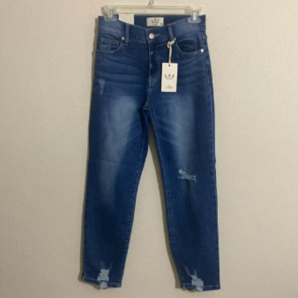 LETTER TO JULIET Women's Cropped Distressed & Tapered Blue Denim Jeans Size 24 - Picture 3 of 9